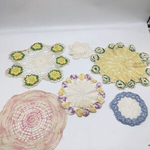 Vintage Handcrafted  Crochet Doilies Lot of 6 Colorful Granny Core READ Desc